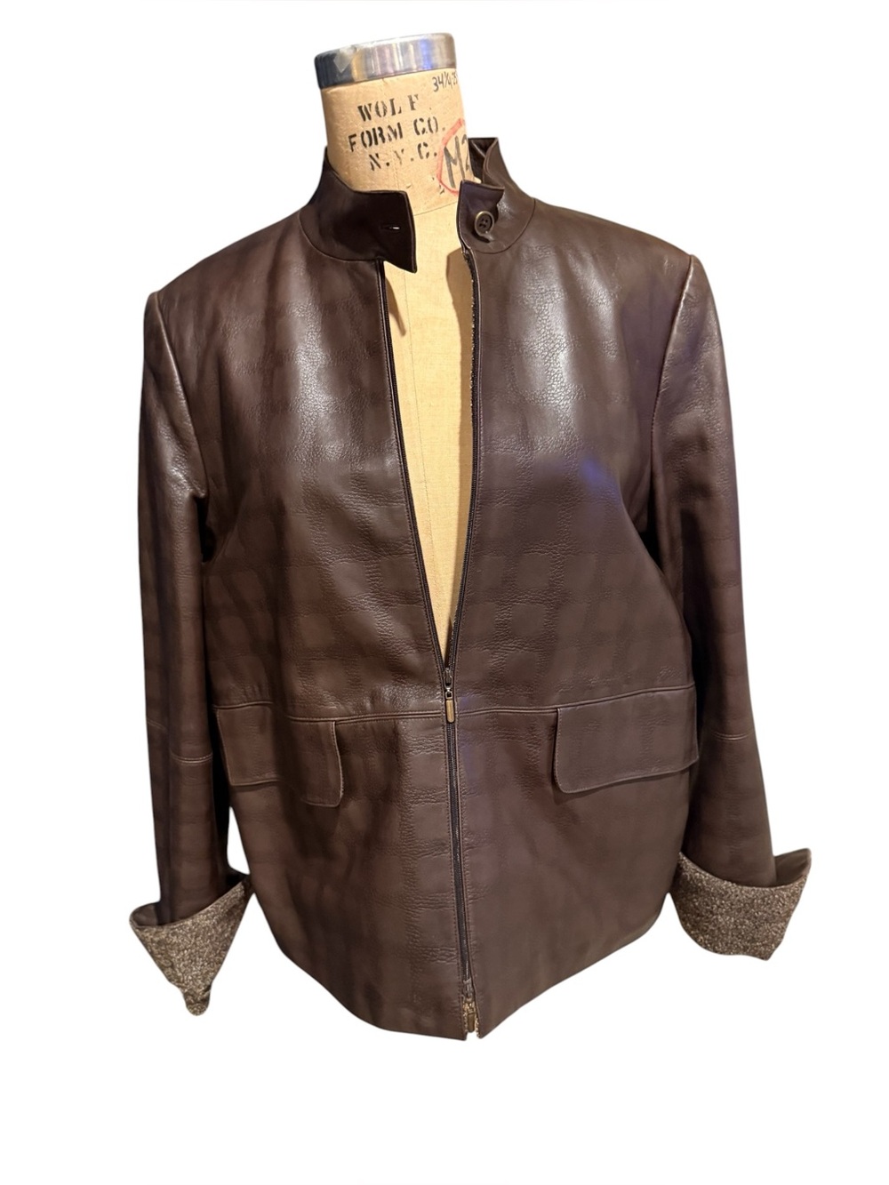 Vintage 90s Linda Allard Ellen Tracy Embossed Leather Bouclé Jacket 12